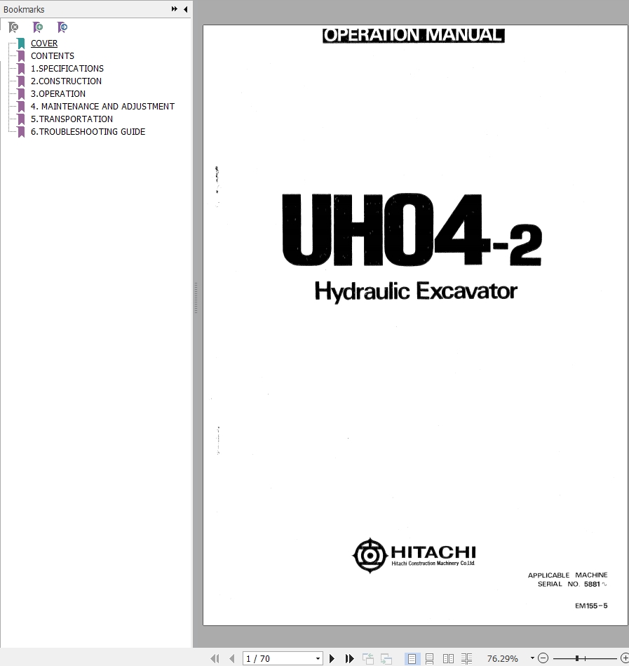026 Hitachi Hydraulic Excavator UH04 2 Operation Manual EM155 5