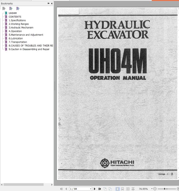034 Hitachi Hydraulic Excavator UH04M Operation Manual EM156 1 2 1