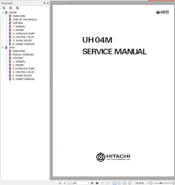 036 Hitachi Hydraulic Excavator UH04M Service Manual KM 028 00