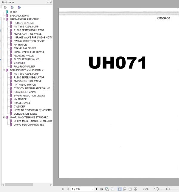 077 Hitachi Hydraulic Excavator UH071 Service Manual KM056 00