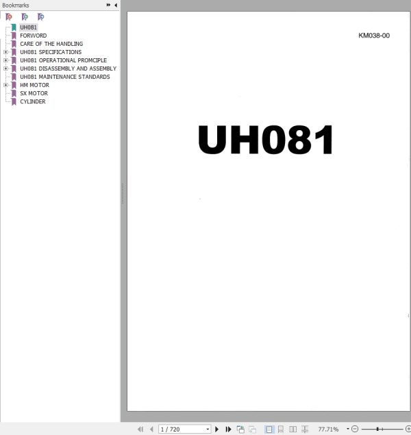 085 Hitachi Hydraulic Excavator UH081 Service Manual KM038 00