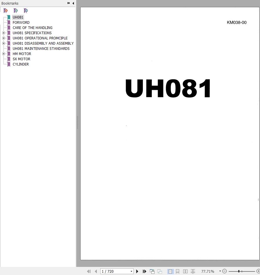 085 Hitachi Hydraulic Excavator UH081 Service Manual KM038 00