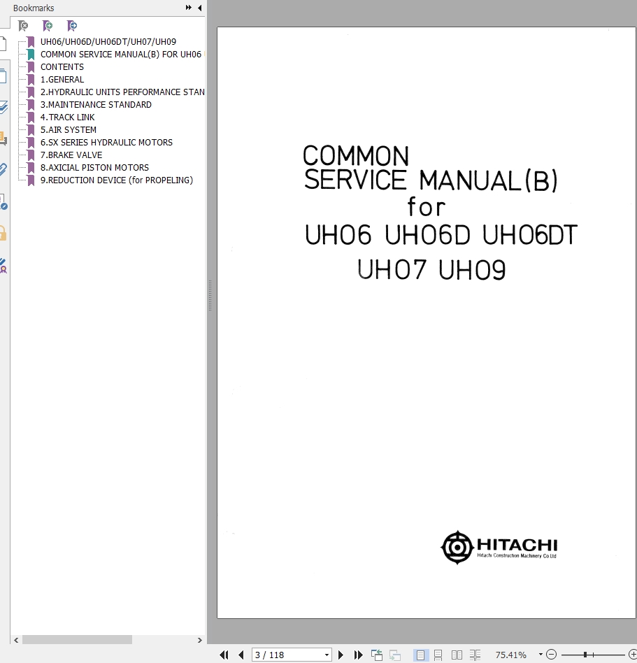 097 Hitachi Hydraulic Excavator UH09 Service Manual