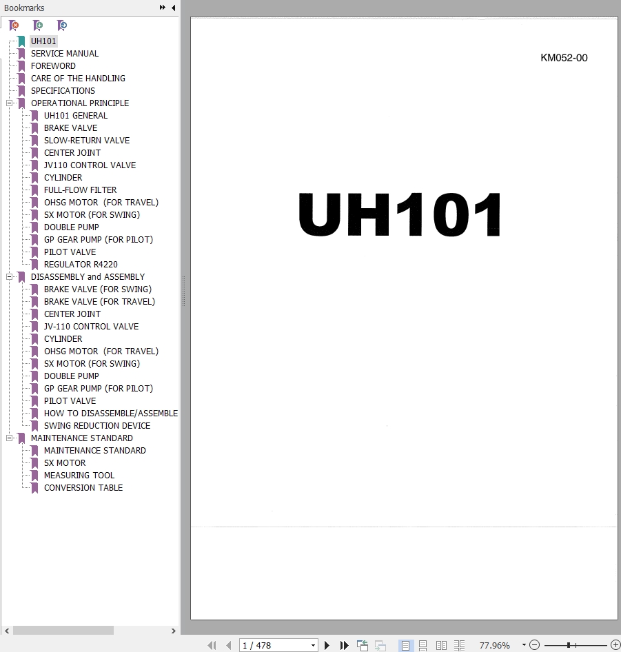 106 Hitachi Hydraulic Excavator UH101 Service Manual KM052 00