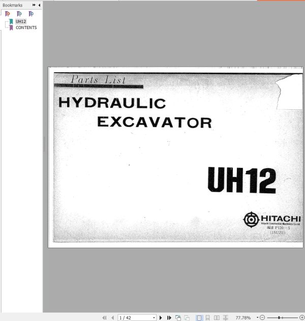 114 Hitachi Hydraulic Excavator UH12 Parts List P120 5 EN JP