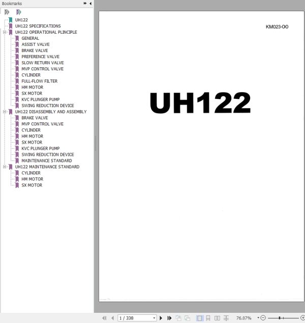 123 Hitachi Hydraulic Excavator UH122 Service Manual KM023 00