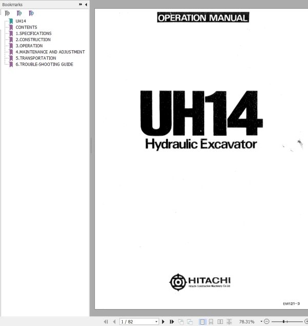 128 Hitachi Hydraulic Excavator UH14 Operation Manual