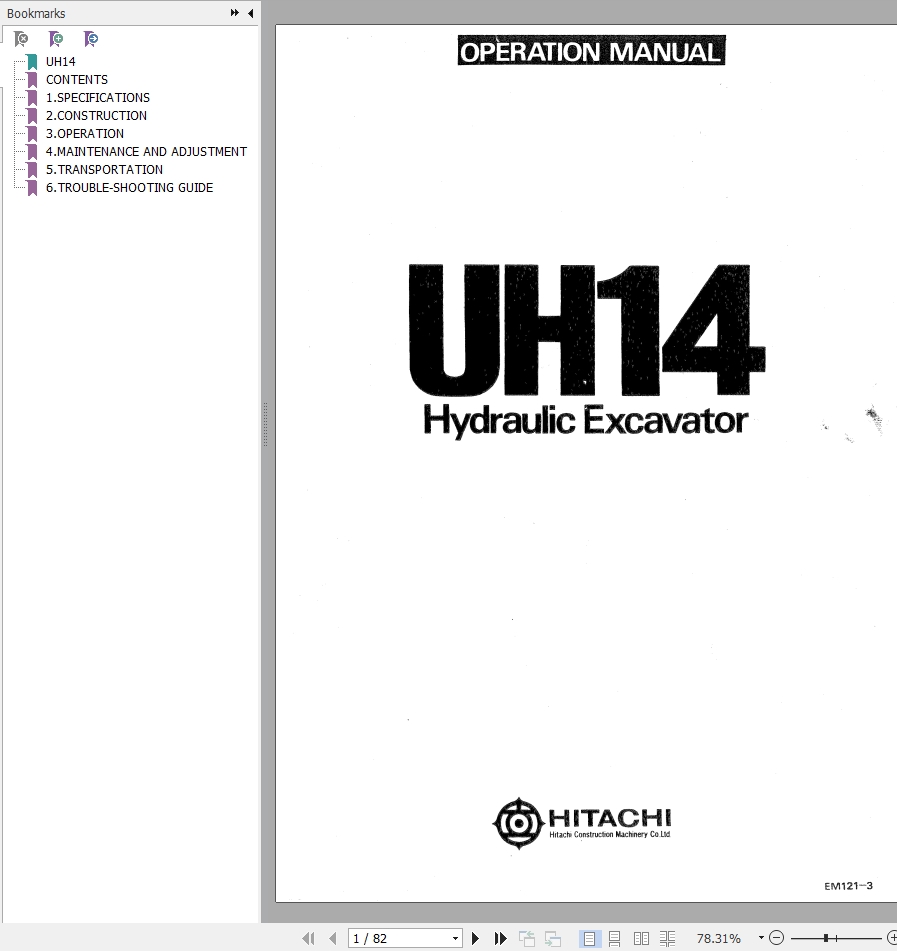128 Hitachi Hydraulic Excavator UH14 Operation Manual