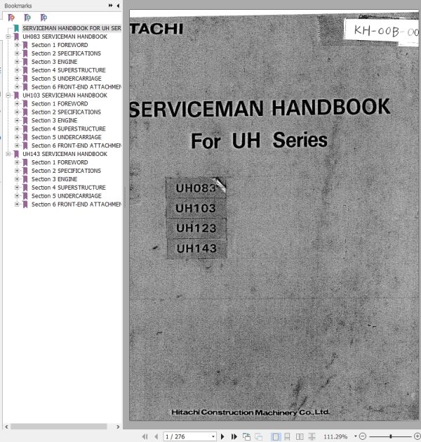 137 Hitachi Hydraulic Excavator UH143 Service Manual