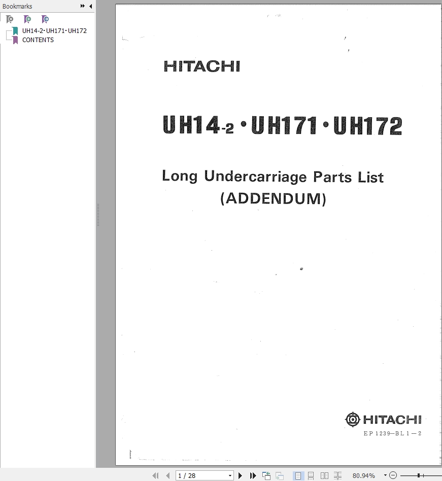 147 Hitachi Hydraulic Excavator UH171 Parts Catalog EN JP
