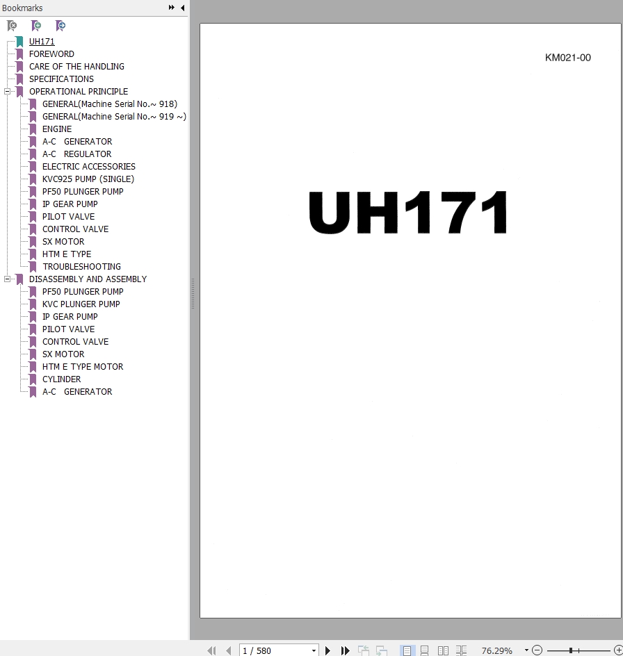 148 Hitachi Hydraulic Excavator UH171 Service Manual KM021 00