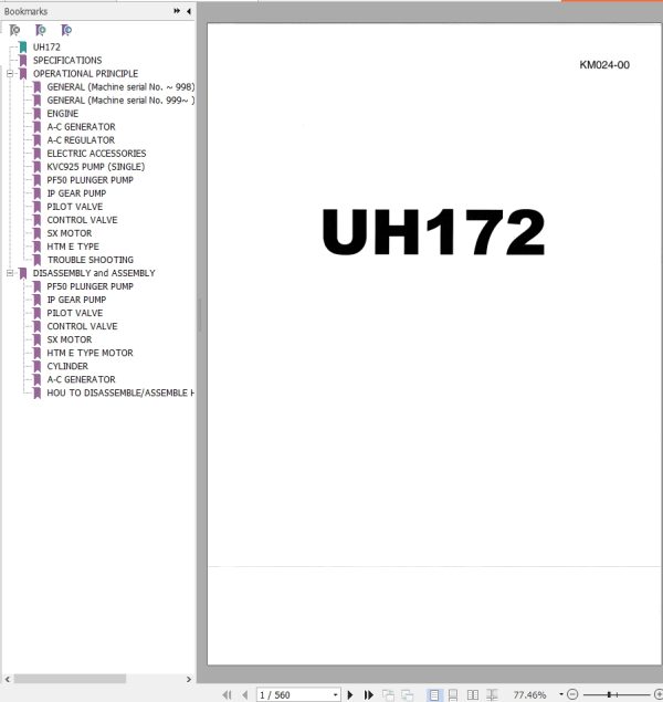 151 Hitachi Hydraulic Excavator UH172 Service Manual KM024 00