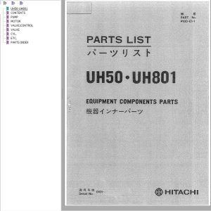 166 Hitachi Hydraulic Excavator UH50 Parts List P180 E1 1 EN JP