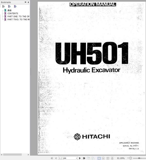 167 Hitachi Hydraulic Excavator UH501 Operation Manual EM176 1 3