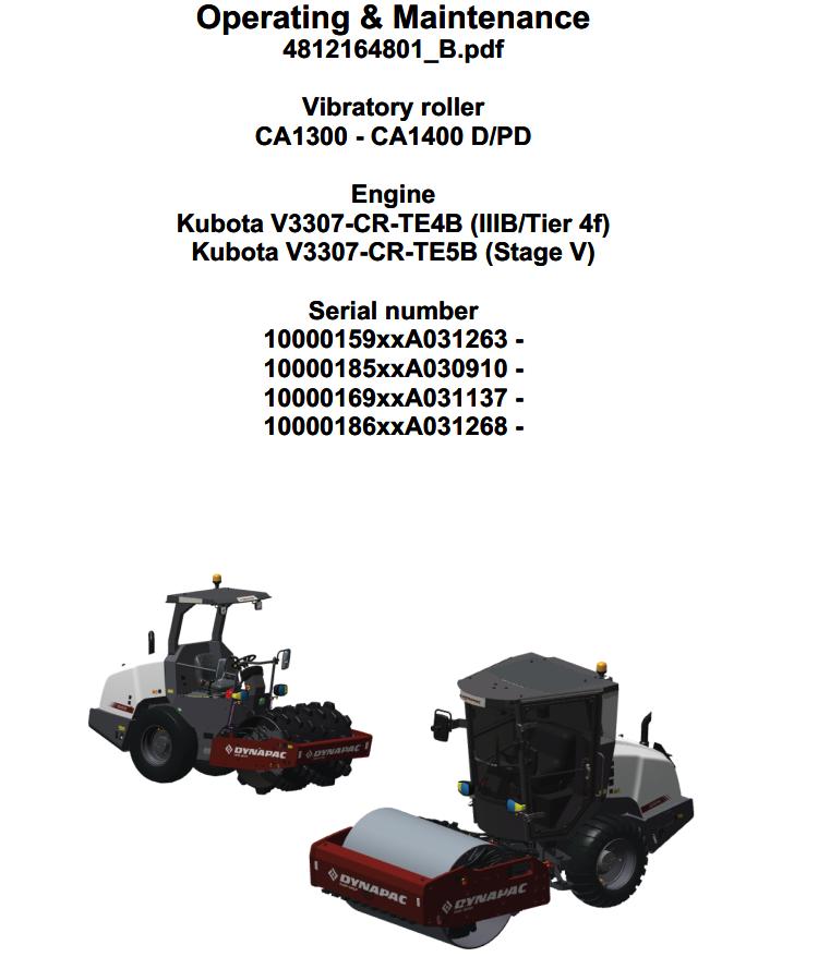 Dynapac CA1300D CA1400D CA1400PD Operation Maintenance Manual PDF 1