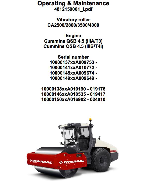Dynapac CA2500 CA2800 CA3500 CA4000 Operation Maintenance Manual PDF 1