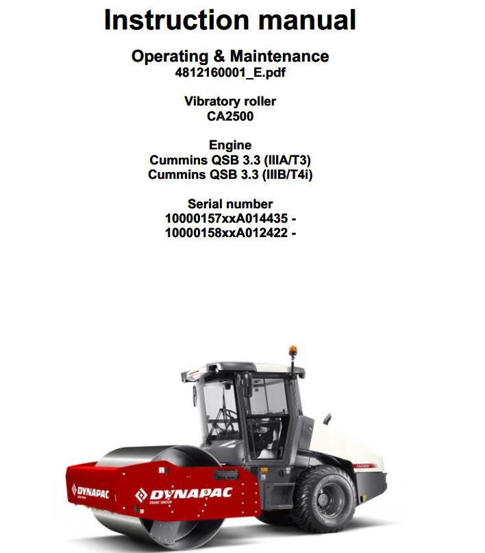Dynapac CA2500 Parts Operation Maintenance Manual PDF 1