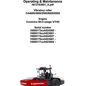 Dynapac CA4600 CA6500 Operation Maintenance Manual PDF 1