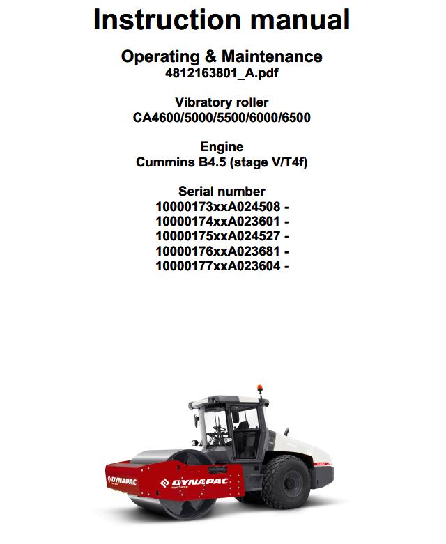 Dynapac CA4600 CA6500 Operation Maintenance Manual PDF 1