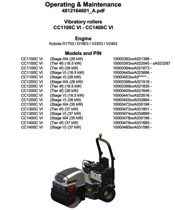 Dynapac CC1100CVI CC1400CVI Operation Maintenance Manual PDF 1