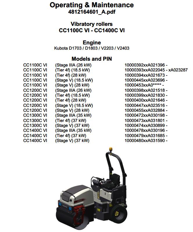 Dynapac CC1100CVI CC1400CVI Operation Maintenance Manual PDF 1