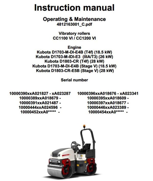 Dynapac CC1100VI CC1200VI Operation Maintenance Manual PDF 1
