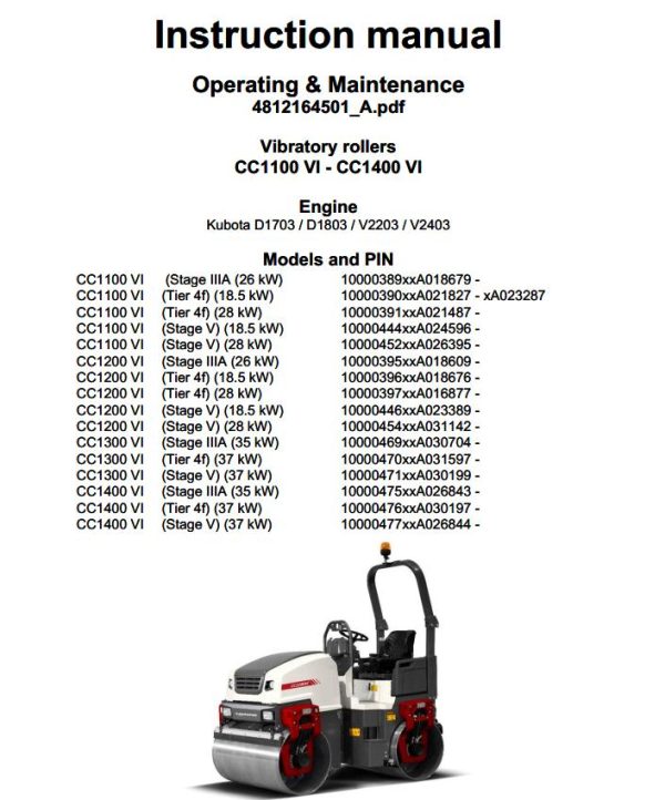 Dynapac CC1100VI to CC1400VI Operation Maintenance Manual PDF 1