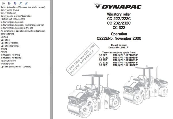 Dynapac CC222 CC222C CC232 CC232C CC322 Operation Manual PDF 1