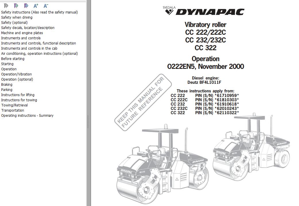 Dynapac CC222 CC222C CC232 CC232C CC322 Operation Manual PDF 1