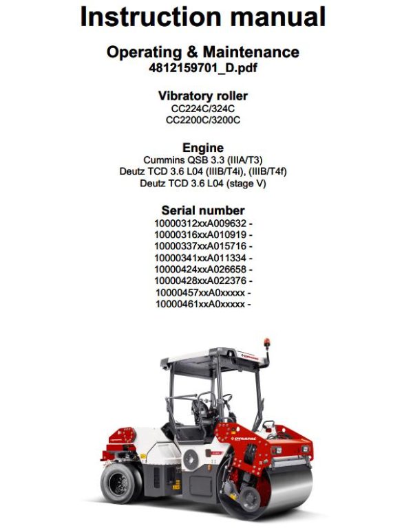 Dynapac CC224C CC3200C Operation Maintenance Manual PDF 1