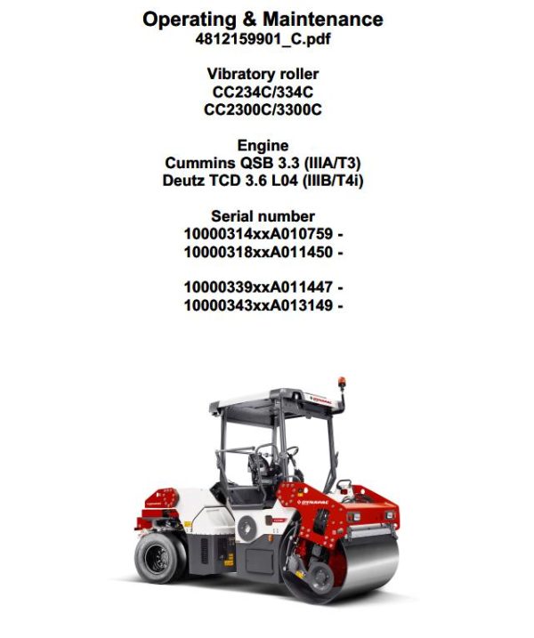 Dynapac CC234C CC3300C Operation Maintenance Manual PDF 1