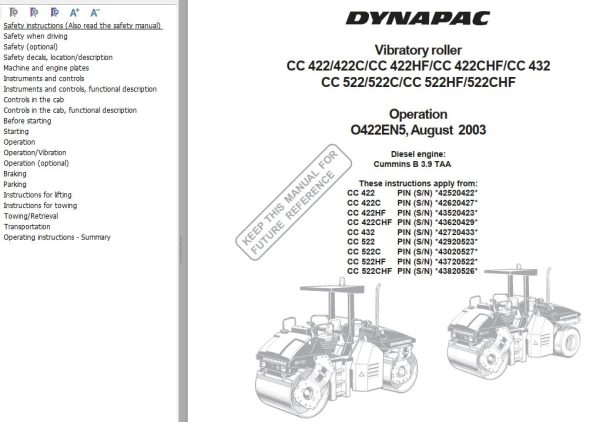 Dynapac CC422 CC522CHF Operation Manual PDF 1