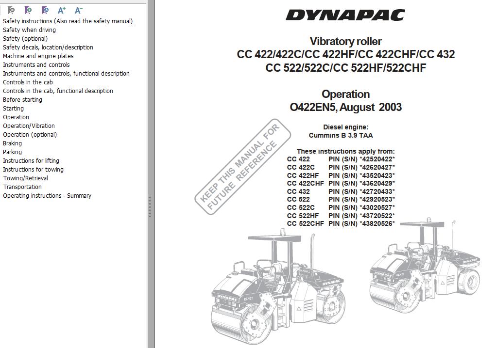 Dynapac CC422 CC522CHF Operation Manual PDF 1