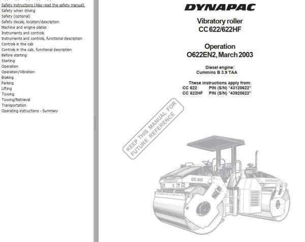 Dynapac CC622 CC622HF Operation Manual PDF 1