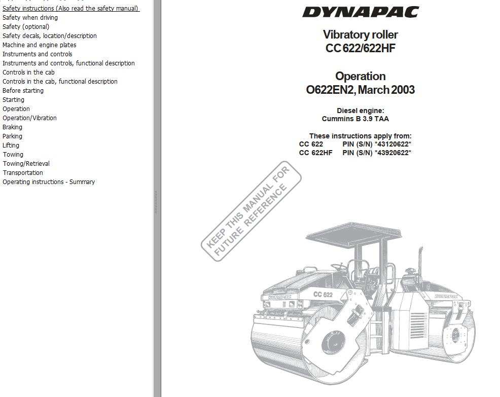 Dynapac CC622 CC622HF Operation Manual PDF 1