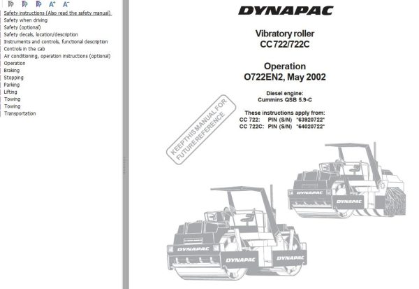 Dynapac CC722 CC722C Operation Manual PDF 1