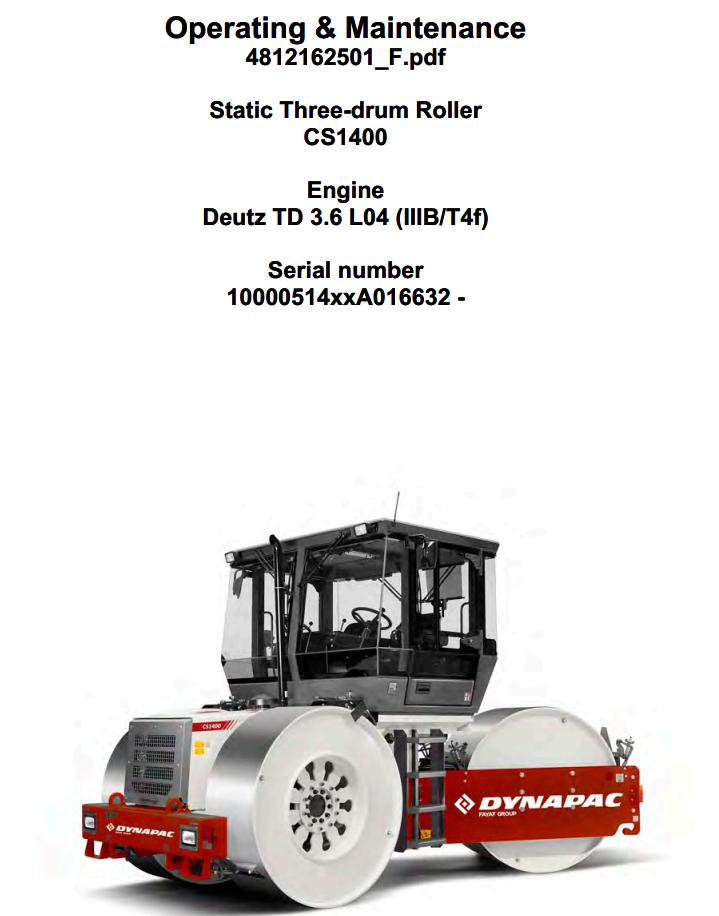 Dynapac CS1400 Parts Operation Maintenance Manual PDF 2