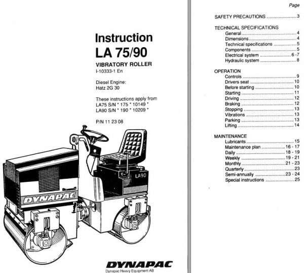 Dynapac LA75 LA90 Operation Maintenance Manual PDF 1