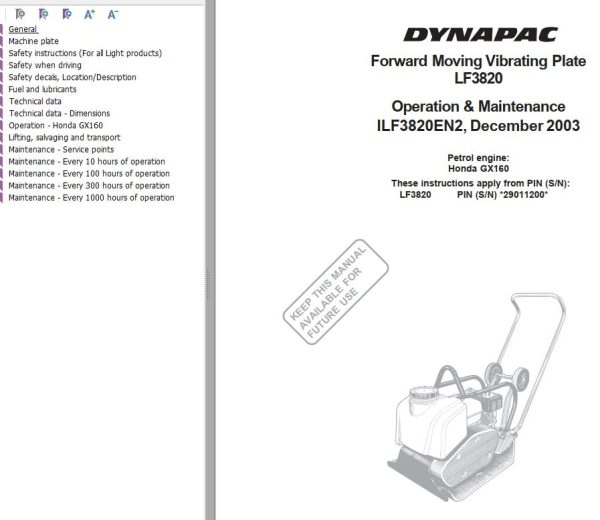 Dynapac Light LF3820 Parts Operation Maintenance Manual PDF 2