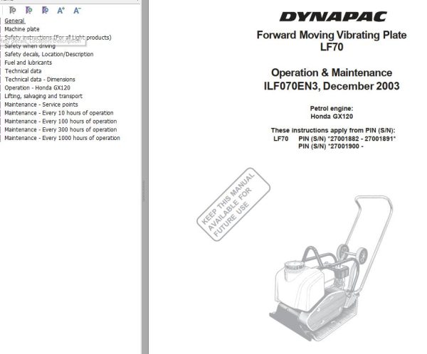 Dynapac Light LF70 Parts Operation Maintenance Manual PDF 2
