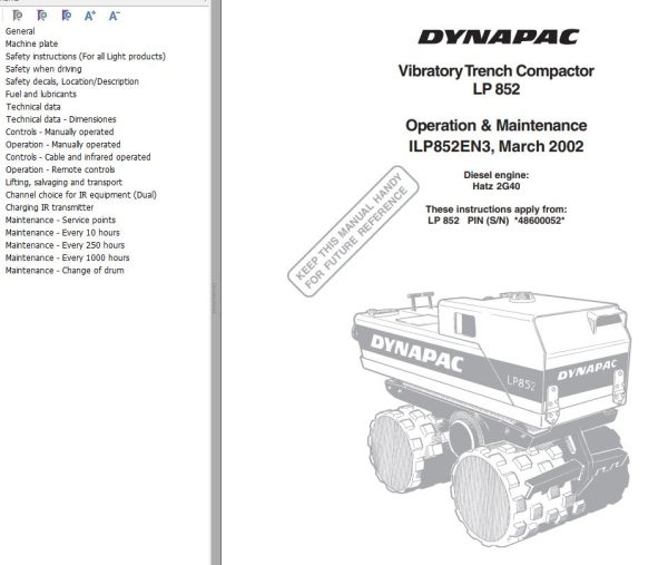Dynapac Light LP852 Operation Maintenance Manual PDF 1