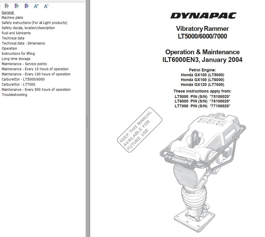 Dynapac Light LT5000 LT6000 LT7000 Operation Maintenance Manual PDF 1