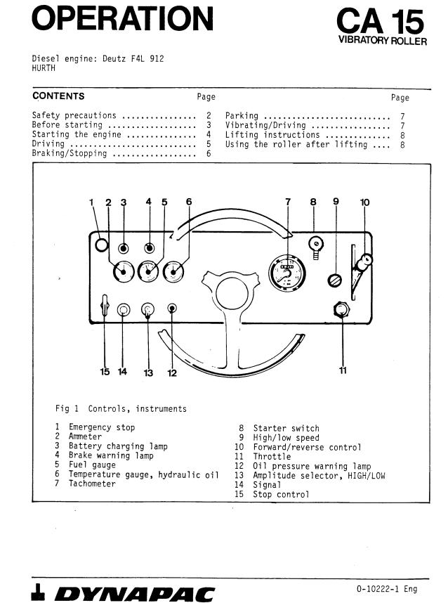 Dynapac Roller CA15 Operation Maintenance Manual PDF 1