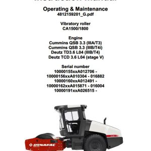 Dynapac Roller CA1500 CA1800 Operation Maintenance Manual PDF 1