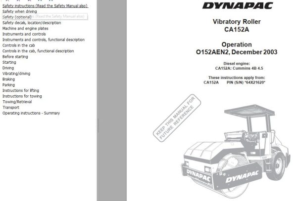 Dynapac Roller CA152A Operation Manual PDF 1