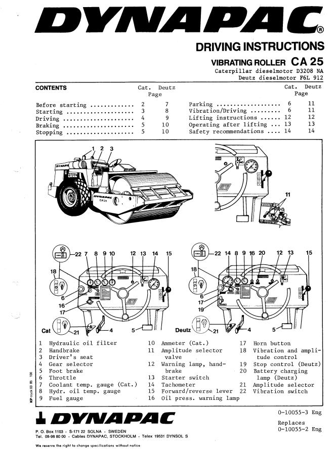 Dynapac Roller CA25 Operation Manual PDF 1