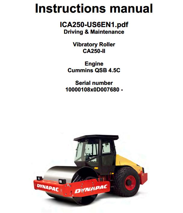 Dynapac Roller CA250 II Operation Maintenance Manual PDF 1