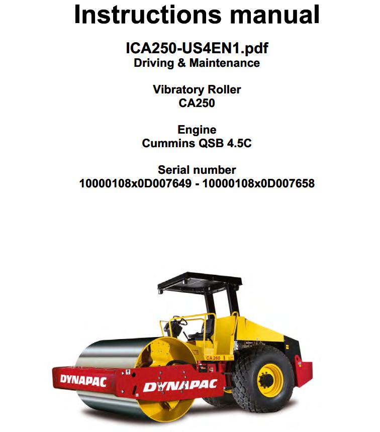 Dynapac Roller CA250 Operation Maintenance Manual PDF 1