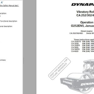 Dynapac Roller CA252 CA302 CA402 Operation Manual PDF 1