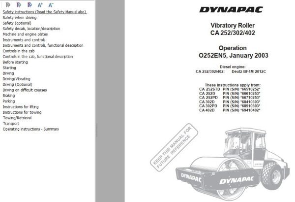 Dynapac Roller CA252 CA302 CA402 Operation Manual PDF 1